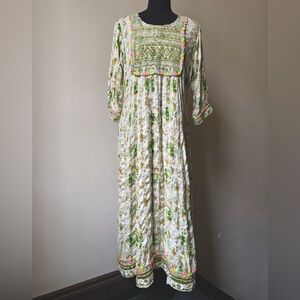 Boho Indian Embroidered Maxi or Midi  Dress Kaftan Floral Loose Fitting
